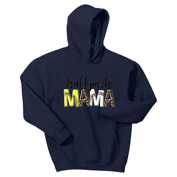 BallPark Mom Mama Baseball Softball Mother's Day Kids Hoodie