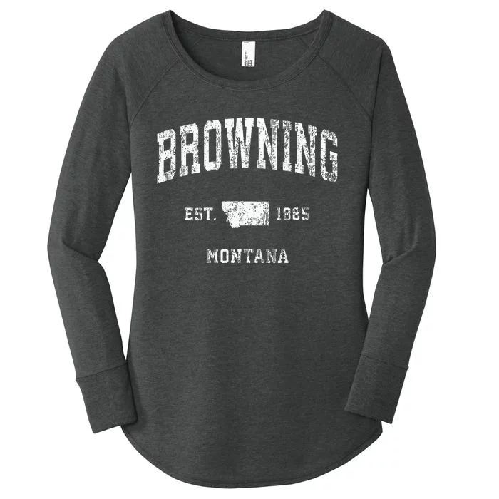 Browning Montana Mt Vintage Athletic Sports Design Women's Perfect Tri Tunic Long Sleeve Shirt