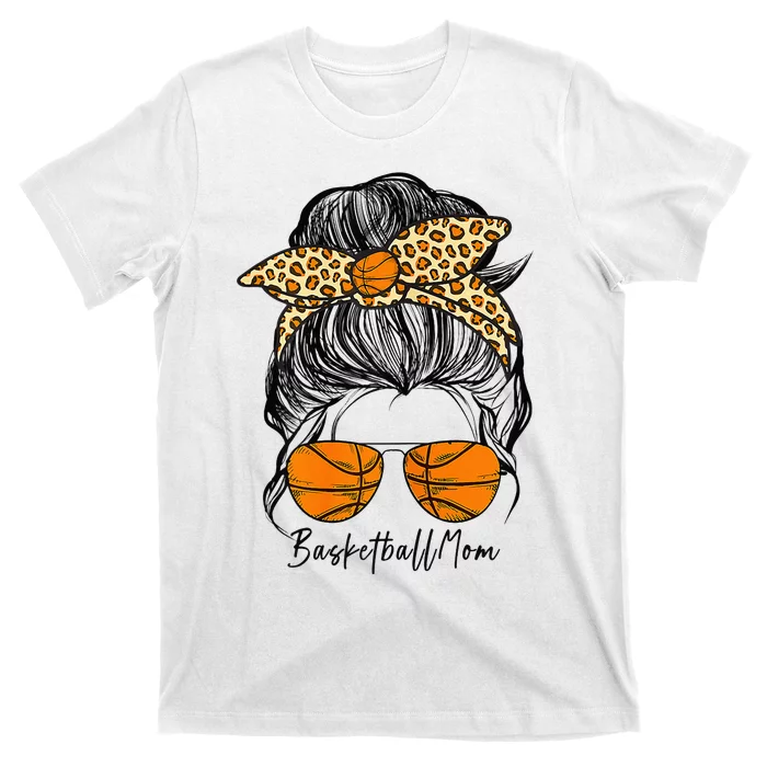 Basketball Mom Messy Bun Proud Mama Basketball Sunshades T-Shirt