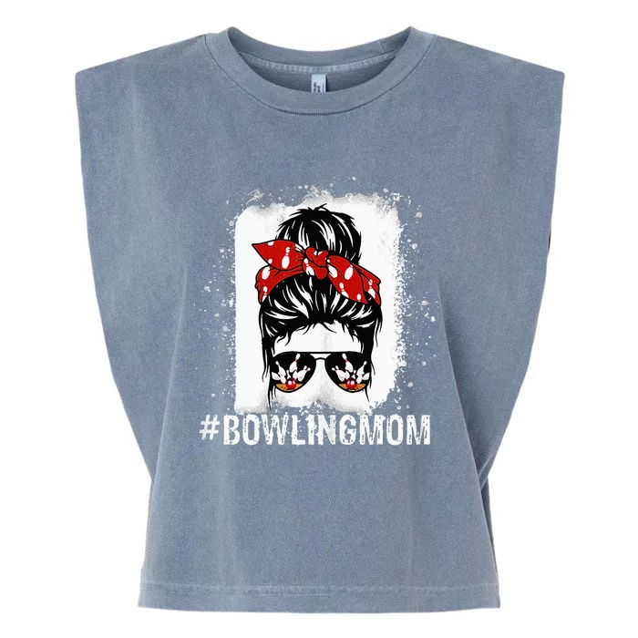 Bowling Mom Messy Bun Bleached Mothers Day Gift Tee Garment-Dyed Women's Muscle Tee