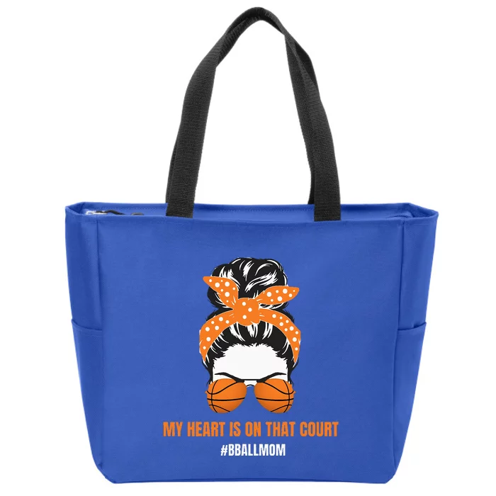 Basketball Mom Messy Bun Proud Mama Bball Basketball Glasses Zip Tote Bag