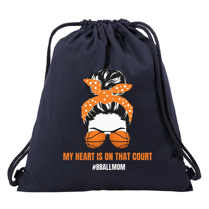 Basketball Mom Messy Bun Proud Mama Bball Basketball Glasses Drawstring Bag