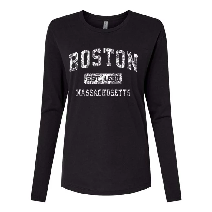 Boston Massachusetts MA Vintage Established Sports Design Womens Cotton Relaxed Long Sleeve T-Shirt