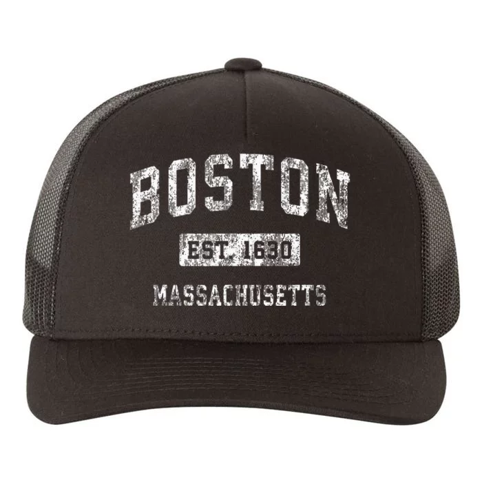 Boston Massachusetts MA Vintage Established Sports Design Yupoong Adult 5-Panel Trucker Hat