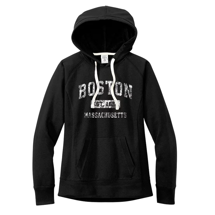 Boston Massachusetts MA Vintage Established Sports Design Women's Fleece Hoodie