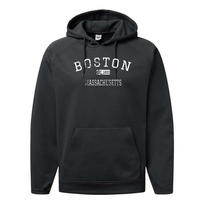 Boston Massachusetts Ma Vintage Performance Fleece Hoodie