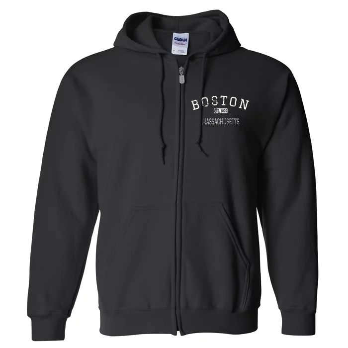 Boston Massachusetts Ma Vintage Full Zip Hoodie