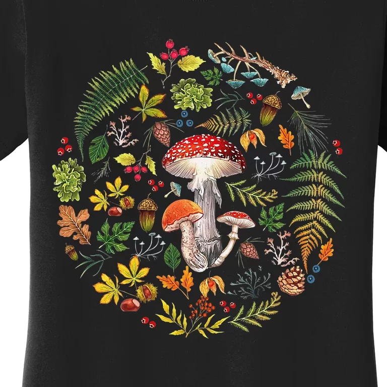 Botanical Mushroom Mycology Cottagecore Fungi Foraging Women's T-Shirt