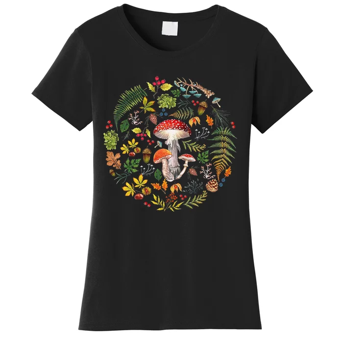 Botanical Mushroom Mycology Cottagecore Fungi Foraging Women's T-Shirt