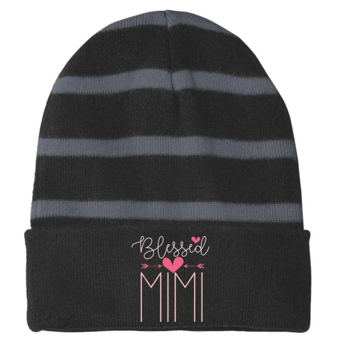 Blessed Mimi Mothers Day Grandparents Day Mimi Striped Beanie with Solid Band