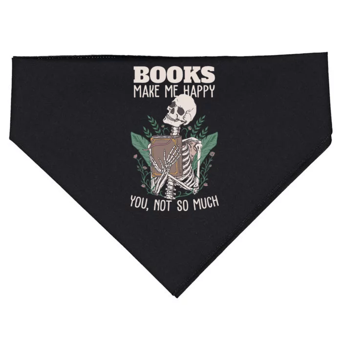 Books Make Me Happy You Not So Much Funny Book Nerd Skeleton USA-Made Doggie Bandana