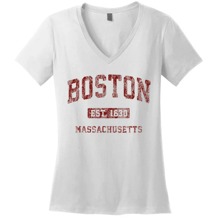 Boston Massachusetts Ma Vintage Athletic Sports Design Women's V-Neck T-Shirt