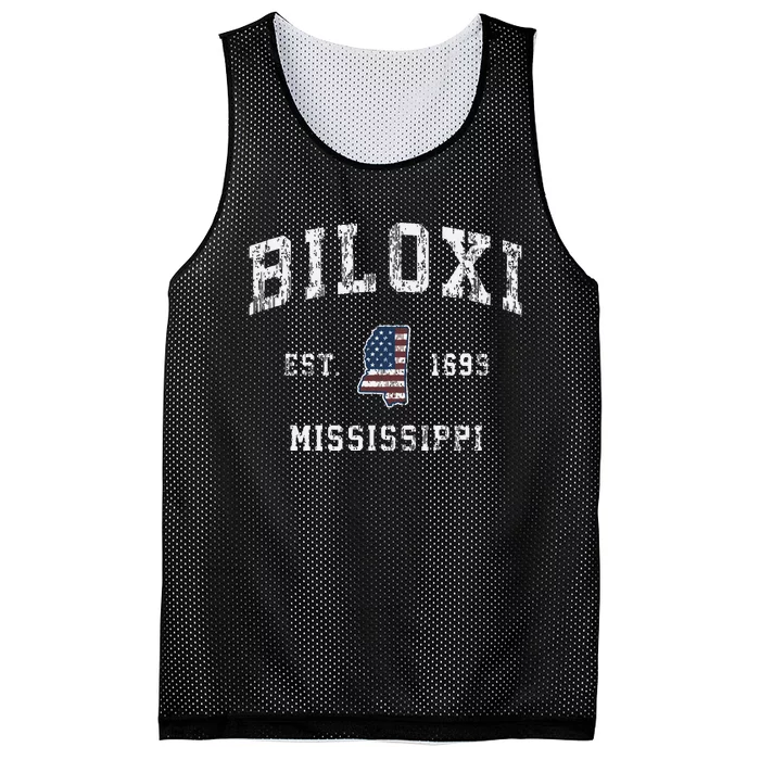 Biloxi Mississippi Ms Vintage American Flag Sports Design Mesh Reversible Basketball Jersey Tank