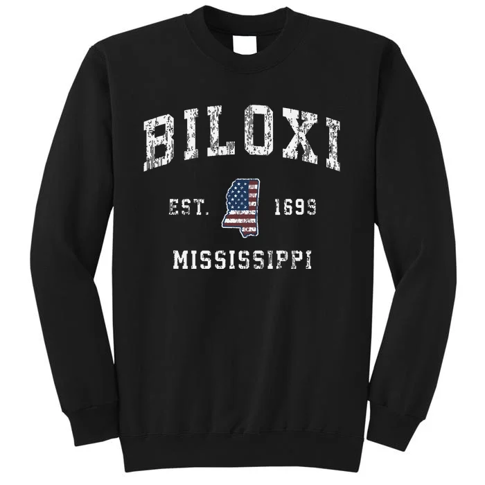 Biloxi Mississippi Ms Vintage American Flag Sports Design Tall Sweatshirt