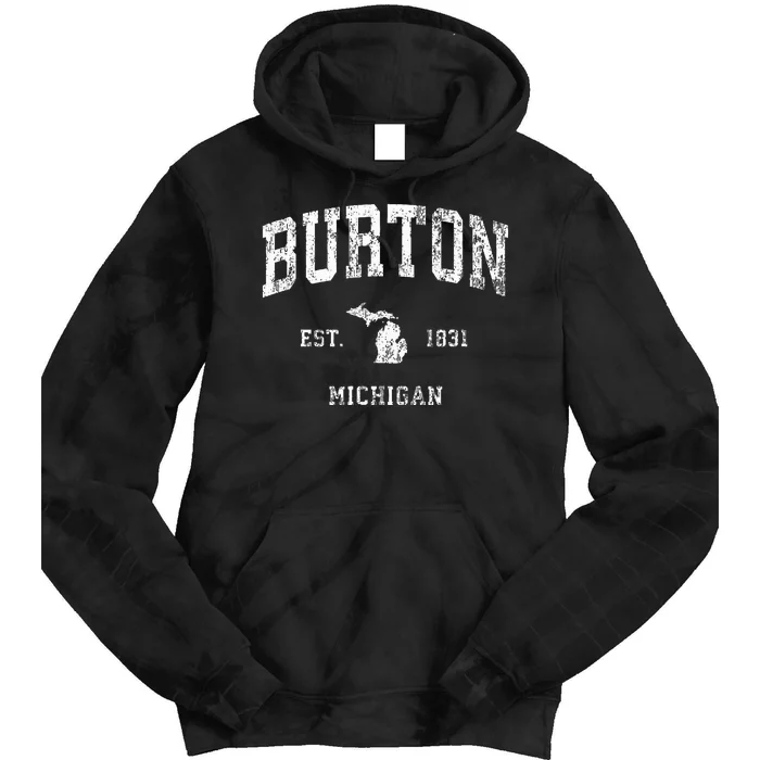 Burton Michigan MI Vintage Athletic Sports Tie Dye Hoodie