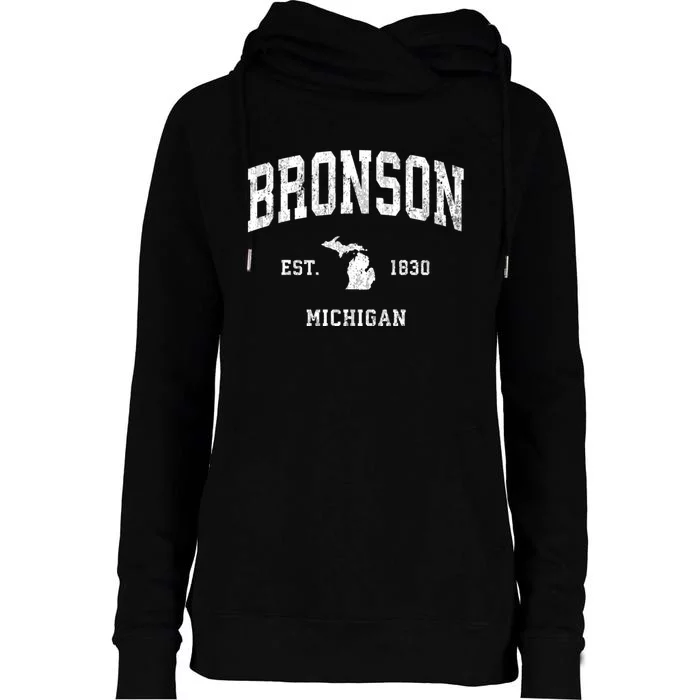 Bronson Michigan Mi Vintage Athletic Sports Womens Funnel Neck Pullover Hood