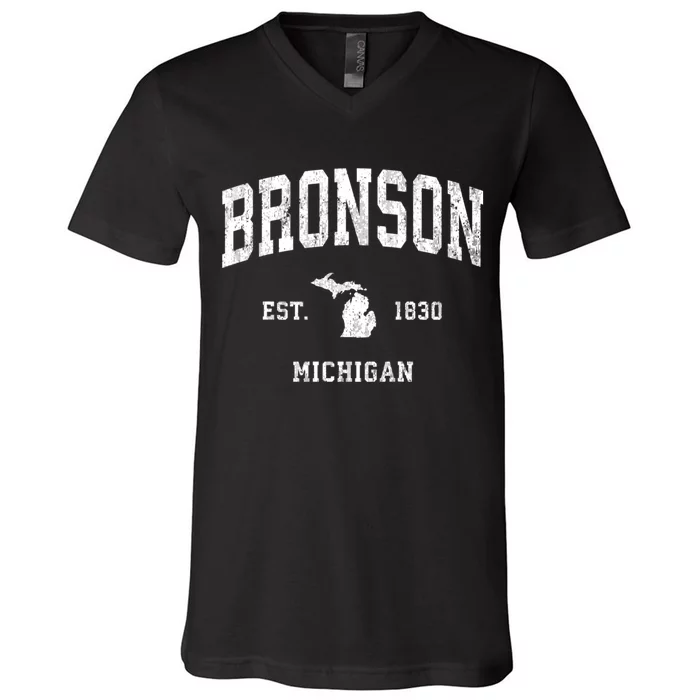 Bronson Michigan Mi Vintage Athletic Sports V-Neck T-Shirt