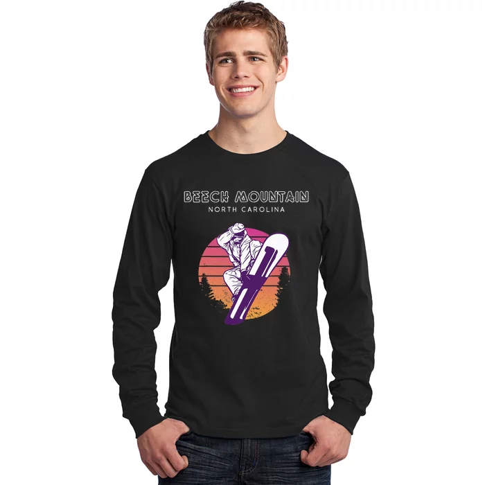 Beech Mountain North Carolina Retro Snowboarder Long Sleeve Shirt