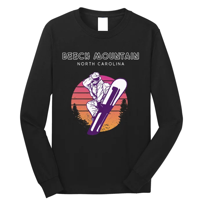 Beech Mountain North Carolina Retro Snowboarder Long Sleeve Shirt