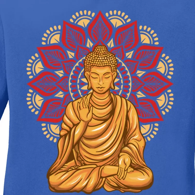 Buddha Monk Namaste Buddha Day Smile Happy Laugh Buddhism Gift Ladies Long Sleeve Shirt