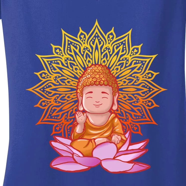 Buddha Monk Namaste Day Smile Happy Laugh Buddhism Gift Women's V-Neck T-Shirt