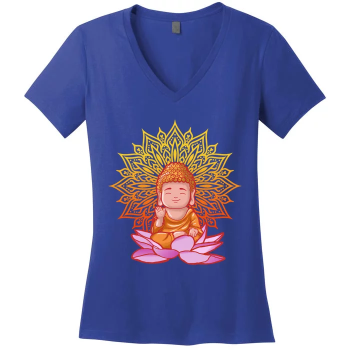 Buddha Monk Namaste Day Smile Happy Laugh Buddhism Gift Women's V-Neck T-Shirt