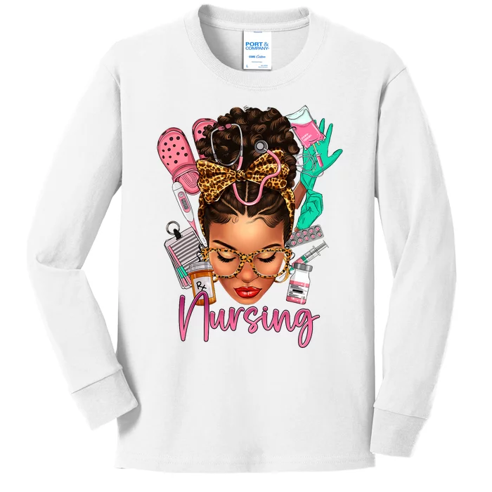 Black Melanin Nurse Black History Month Afro Hair Kids Long Sleeve Shirt