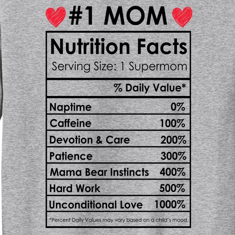 Best Mom Nutrition Facts Tall Sweatshirt