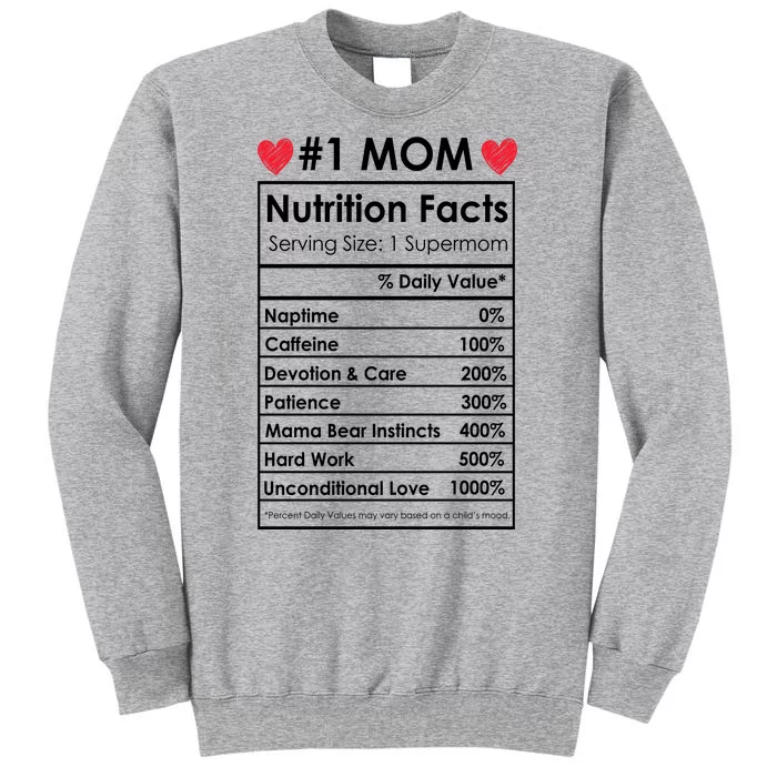 Best Mom Nutrition Facts Tall Sweatshirt