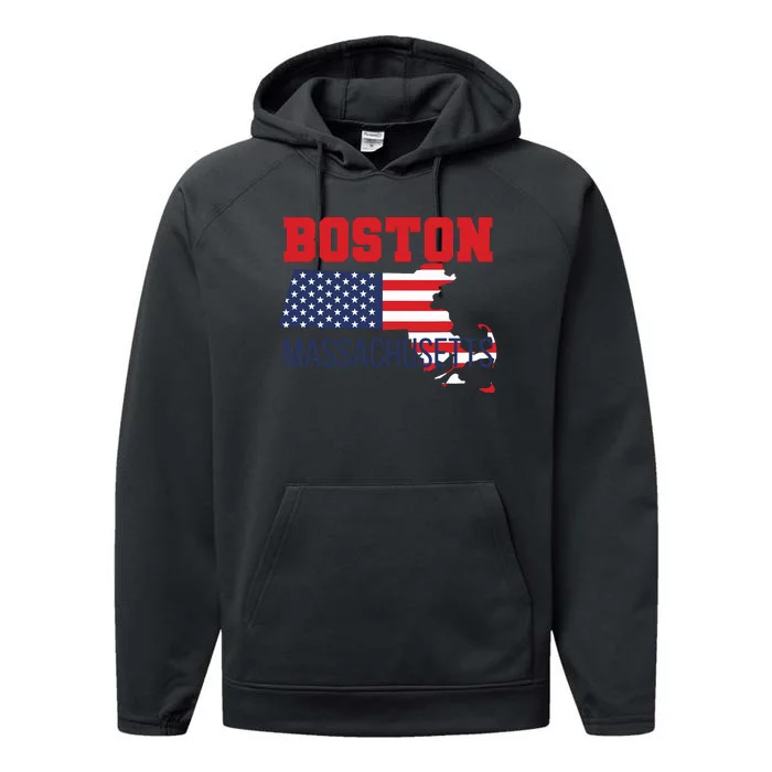 Boston Massachusetts New England Cape Cod Usa Flag Sports Performance Fleece Hoodie