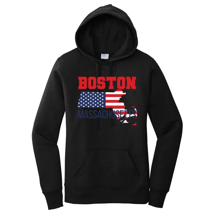 Boston Massachusetts New England Cape Cod Usa Flag Sports Women's Pullover Hoodie