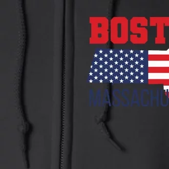 Boston Massachusetts New England Cape Cod Usa Flag Sports Full Zip Hoodie