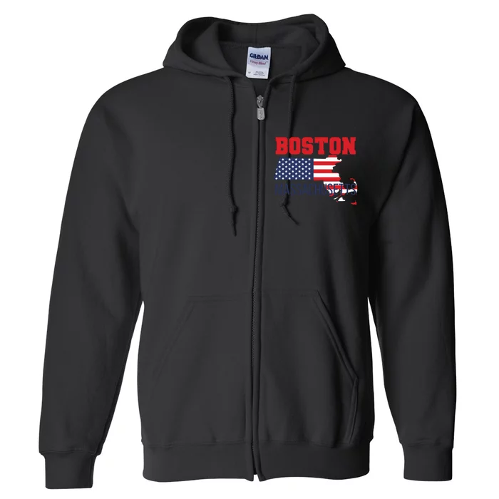 Boston Massachusetts New England Cape Cod Usa Flag Sports Full Zip Hoodie