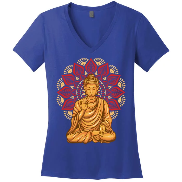 Buddha Monk Namaste Buddha Day Smile Happy Laugh Buddhism Cool Gift Women's V-Neck T-Shirt