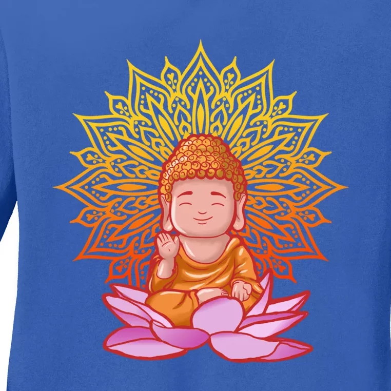 Buddha Monk Namaste Day Smile Happy Laugh Buddhism Gift Ladies Long Sleeve Shirt