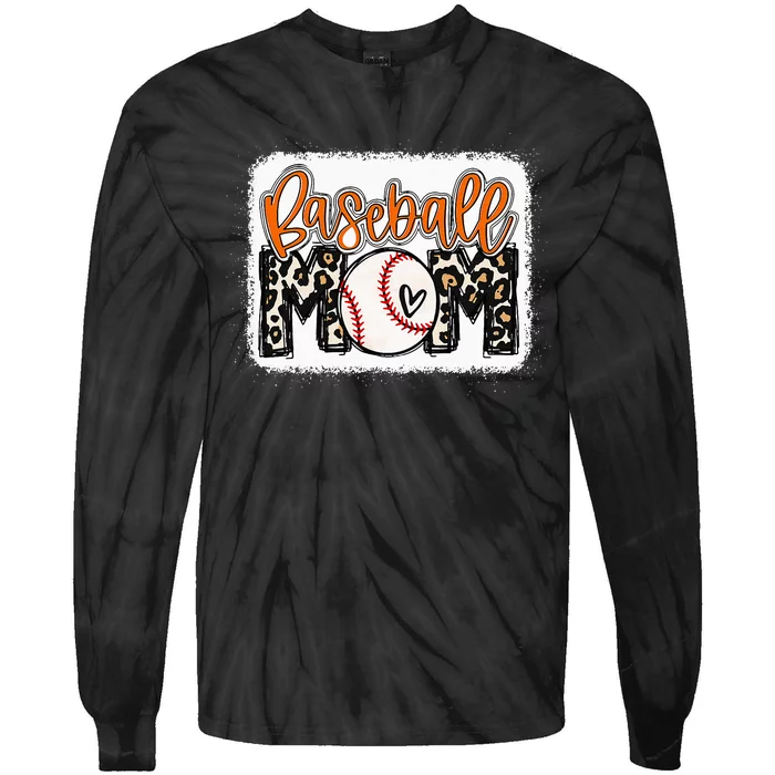 Baseball Mom Orange Leopard Baseball Mama Tie-Dye Long Sleeve Shirt