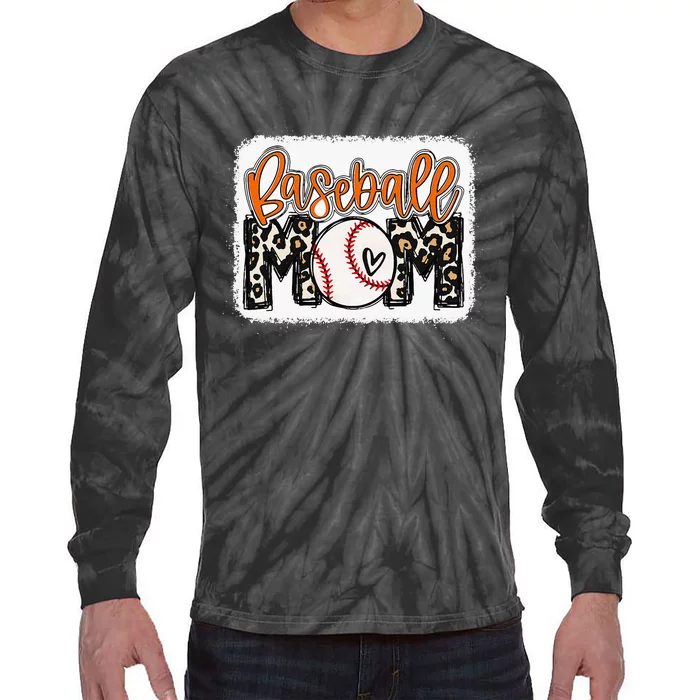 Baseball Mom Orange Leopard Baseball Mama Tie-Dye Long Sleeve Shirt