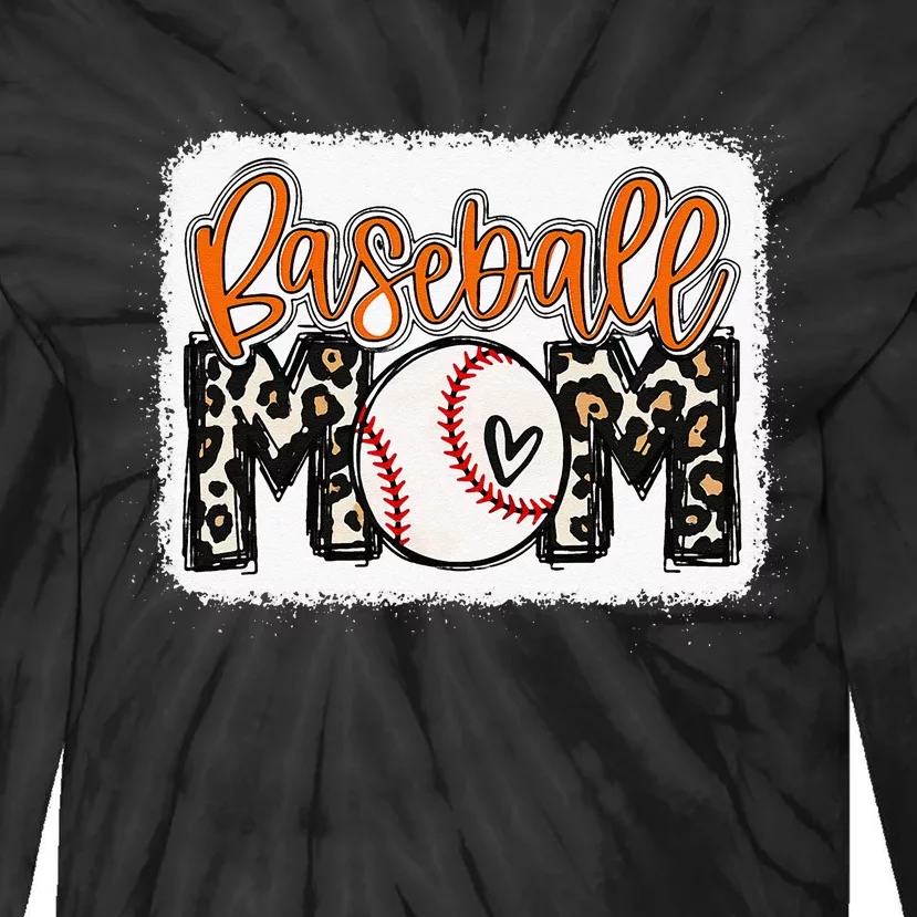 Baseball Mom Orange Leopard Baseball Mama Tie-Dye Long Sleeve Shirt