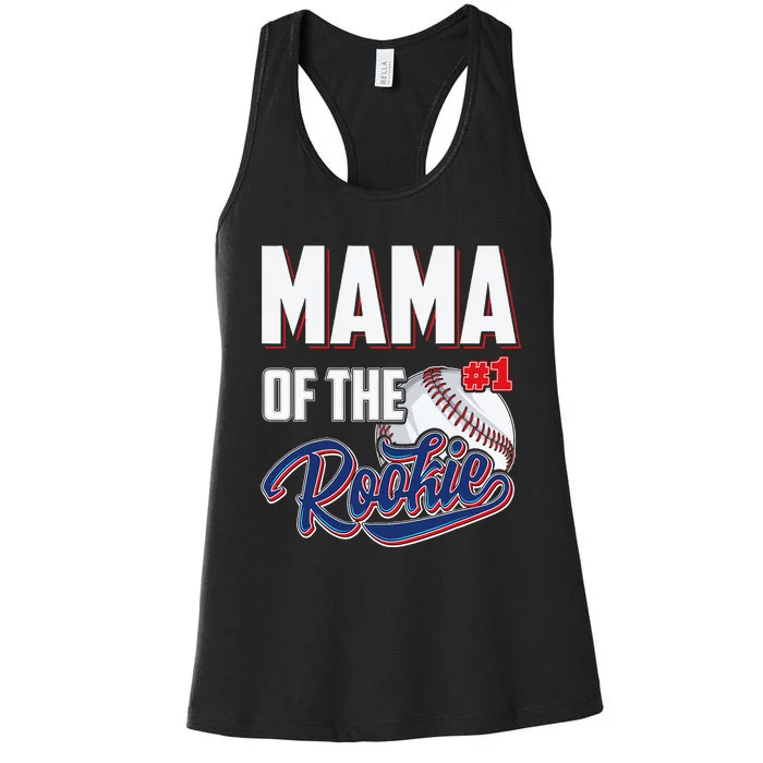 Baseball Mama of Rookie 1 Years old Team 1st Birthday Women's Racerback Tank