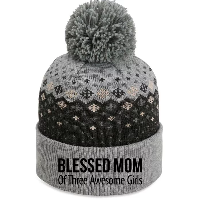 Blessed Mom Of Three Awesome Gift Meaningful Gift The Baniff Cuffed Pom Beanie