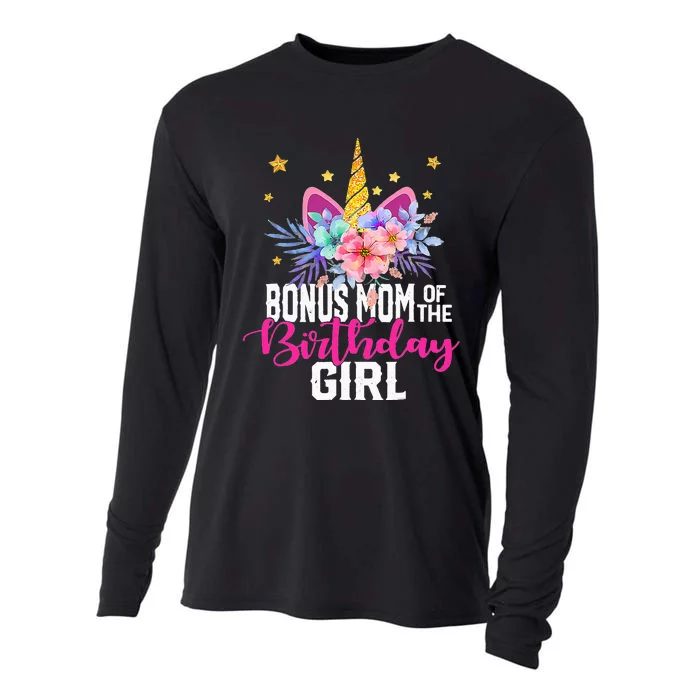 Bonus Mom Of The Birthday Mothers Day Unicorn Birthday Cooling Performance Long Sleeve Crew