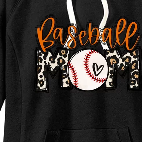 Baseball Mom Orange Leopard Baseball Mama Cool Gift Women's Fleece Hoodie