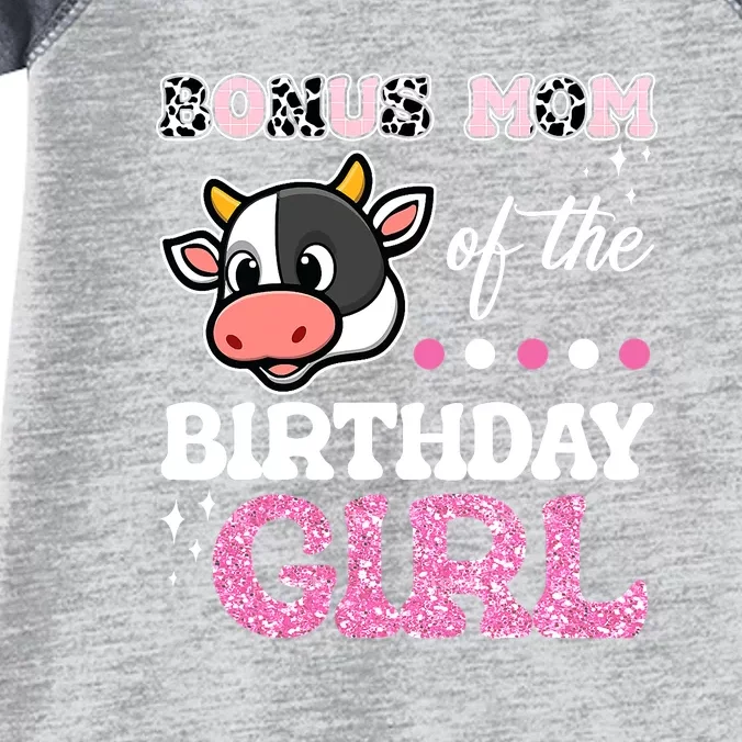 Bonus Mom Of The Birthday Girl Farm Cow Lover Infant Baby Jersey Bodysuit