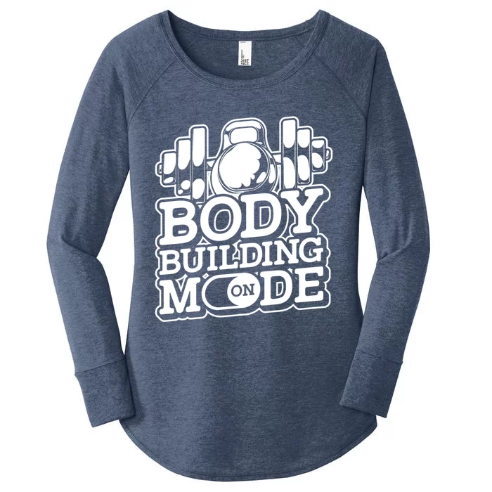 Bodybuilding Mode On Cute Gift Fitness Barbell Workout Bodybuilder Gift Women's Perfect Tri Tunic Long Sleeve Shirt