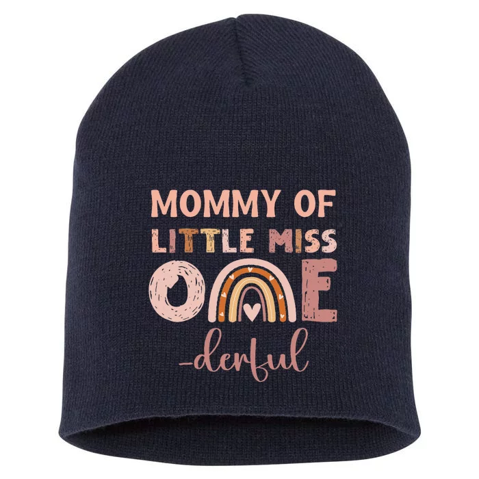 Boho Mommy Of Miss Onederful 1st Birthday Girl Cute Rainbo Short Acrylic Beanie