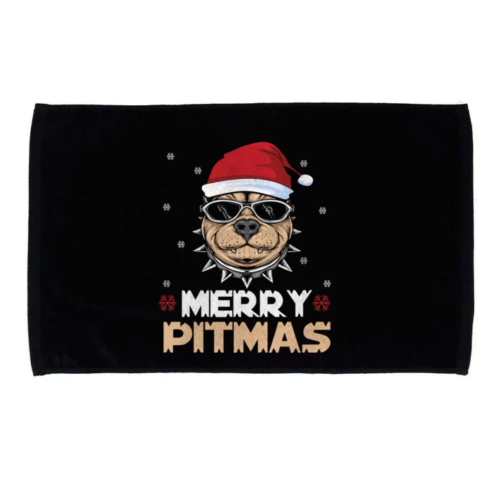 Backprint Merry Pitmas Pitbull Christmas Hat Gift Microfiber Hand Towel