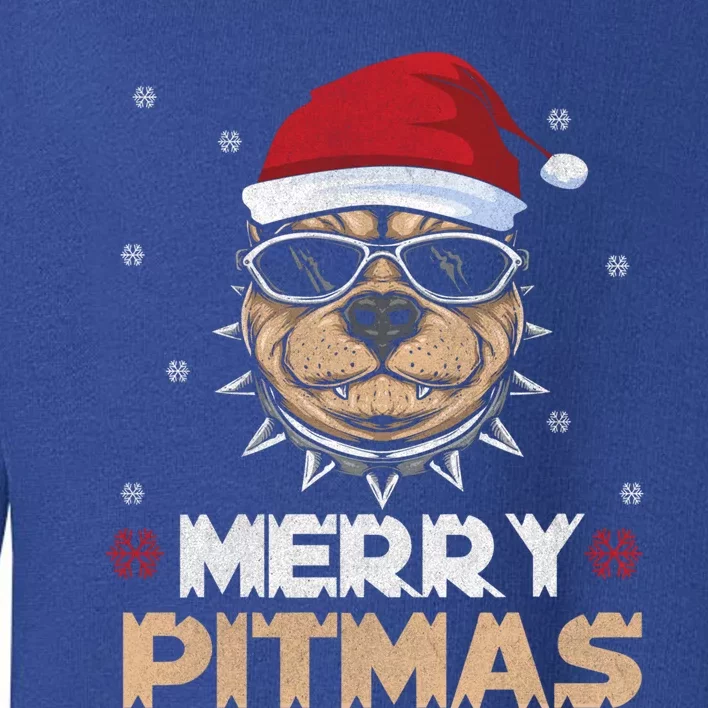 Backprint Merry Pitmas Pitbull Christmas Hat Gift Toddler Sweatshirt