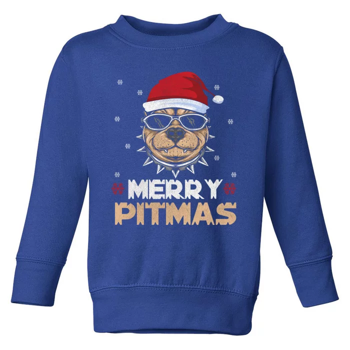 Backprint Merry Pitmas Pitbull Christmas Hat Gift Toddler Sweatshirt