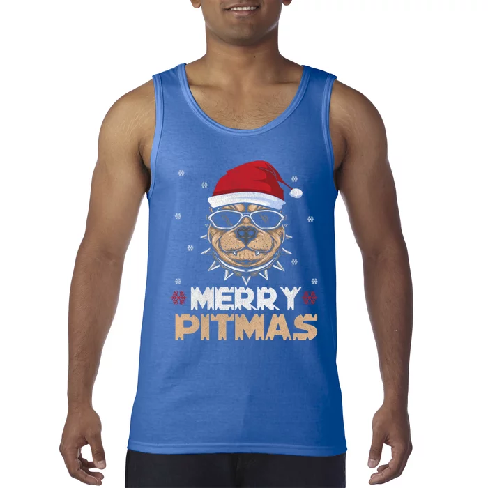 Backprint Merry Pitmas Pitbull Christmas Hat Gift Tank Top