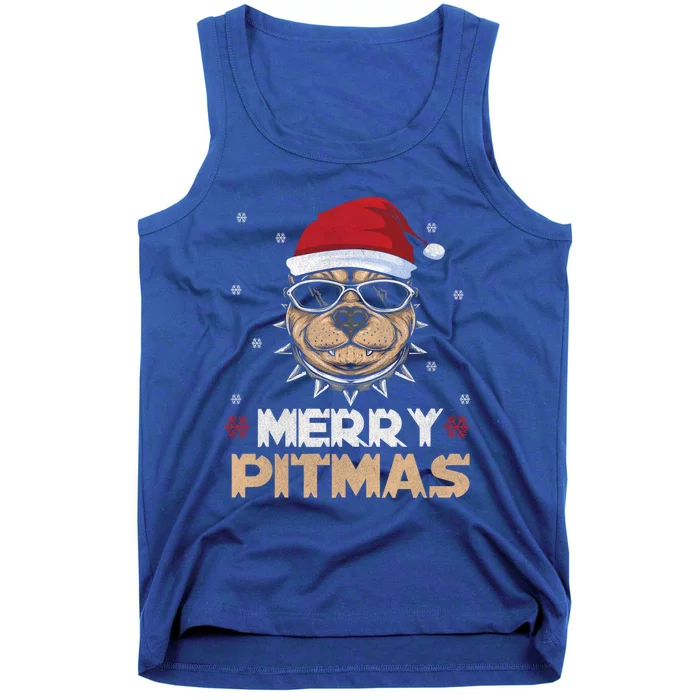 Backprint Merry Pitmas Pitbull Christmas Hat Gift Tank Top